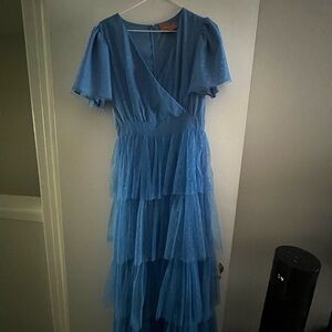JessaKae Blue Tiered Tulle Wrap Maxi Dress